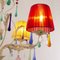 5-Light Chandelier with Multicolored Lampshades, Ivory Structure & Colored Murano Glass Pendants 10