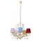 5-Light Chandelier with Multicolored Lampshades, Ivory Structure & Colored Murano Glass Pendants, Image 2