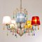 Lampadario a 5 luci con paralumi multicolori, struttura color avorio e pendenti in vetro di Murano, Immagine 3