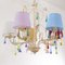 5-Light Chandelier with Multicolored Lampshades, Ivory Structure & Colored Murano Glass Pendants 6