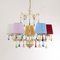 Lampadario a 5 luci con paralumi multicolori, struttura color avorio e pendenti in vetro di Murano, Immagine 4