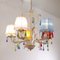 5-Light Chandelier with Multicolored Lampshades, Ivory Structure & Colored Murano Glass Pendants 5