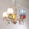 Lampadario a 5 luci con paralumi multicolori, struttura color avorio e pendenti in vetro di Murano, Immagine 5