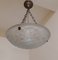 Lampada da soffitto Art Déco in vetro con motivo a ibisco e catena in ottone, Francia, Immagine 1