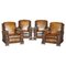 Club Armchairs with Gothic Carved Panels, 1900s, Set of 4 1