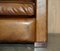Art Deco Hand Dyed Brown Leather Three Seat Sofa with Feather Filled Seat in the style of Odeon 11