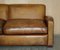 Art Deco Hand Dyed Brown Leather Three Seat Sofa with Feather Filled Seat in the style of Odeon 8