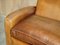 Art Deco Hand Dyed Brown Leather Three Seat Sofa with Feather Filled Seat in the style of Odeon 7