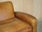 Sofá de tres plazas Art Déco de cuero marrón teñido a mano con asiento relleno de plumas al estilo de Odeon, Imagen 12