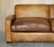 Art Deco Hand Dyed Brown Leather Three Seat Sofa with Feather Filled Seat in the style of Odeon 3