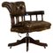 Cigar Brown Leather & Oak Chesterfield Captains Armchair 1