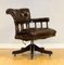 Cigar Brown Leather & Oak Chesterfield Captains Armchair 9