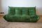 Mid-Century Green Leather Togo Sofa and Armchair by Michel Ducaroy for Ligne Roset, 1970s, Set of 2 2