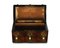 Small Victorian Burr Walnut Keepsake Chest with Engraved Brass Details & Cream Leather Supports, 1890s 3