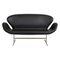 Swan Sofa in Black Leather by Arne Jacobsen for Fritz Hansen, 2000s 1