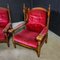 Antique Armchair with Red Upholstery & Oak 4