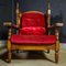 Antiker Armlehnstuhl mit rotem Bezug & Eichenholz 3