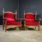 Antique Armchair with Red Upholstery & Oak, Image 1