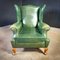 Fauteuil à Oreilles Vintage en Cuir Vert 2