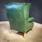 Vintage Green Leather Wingback Armchair 4