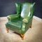 Vintage Green Leather Wingback Armchair 1