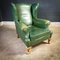 Fauteuil à Oreilles Vintage en Cuir Vert 3