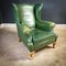Vintage Green Leather Wingback Armchair, Image 3