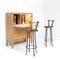 Brutalist Wrought Iron & Oak Bar Stools, 1970s, Set of 2, Image 2