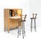 Set of Brutalist Wrought Iron & Oak Bar Stools, 1970s, Image 2