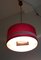 German Scandinavian Style Ceiling Lamp in Teak, Plastic & Red Fabric from Aro-Leuchten, 1970s 9