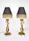 Early 20th Century Black Gold Poppy Head Leaf Gilt Metal Bedside Lamps, Set of 2 1