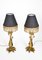 Early 20th Century Black Gold Poppy Head Leaf Gilt Metal Bedside Lamps, Set of 2 2