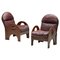 Walnut and Burgundy Leather Arcata Easy Chairs attributed to Gae Aulenti for Poltronova, 1968, Set of 2 1