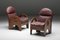 Walnut and Burgundy Leather Arcata Easy Chairs attributed to Gae Aulenti for Poltronova, 1968, Set of 2 2