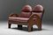 Walnut and Burgundy Leather Love Seat Arcata attributed to Gae Aulenti for Poltronova, 1968, Image 6