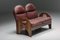 Walnut and Burgundy Leather Love Seat Arcata attributed to Gae Aulenti for Poltronova, 1968, Image 2