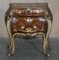 French Marquetry Inlaid Walnut & Marble Bedside Tables with Drawers, Set of 2 3