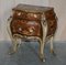 French Marquetry Inlaid Walnut & Marble Bedside Tables with Drawers, Set of 2 2