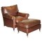 Brown Leather Armchair & Ottoman from George Smith Chelsea, Set of 2, Image 1