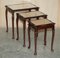 Vintage Gold Leaf Embossed Nesting Tables with Brown Leather Tops, Set of 3, Image 3