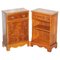 Vintage Burl Yew Wood Bedside Cupboards with Drawers, Set of 2 1