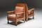 Art Deco Pine and Leather Club Chairs, Europe, 1960s, Set of 2 3