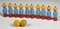 Toy Bowling Game with Figures in Yellow Hats and Balls, 1940s, Set of 12 1