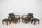 Oak Armchairs with Stools, Finland, 1960s, Set of 4 3