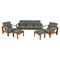 Oak Sofa, Armchairs and Ottomans, Finland, 1960s, Set of 5 1