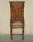 Gothic Revival Hand Carved Walnut and Brown Leather Dining Chairs, Set of 6 10
