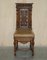 Gothic Revival Hand Carved Walnut and Brown Leather Dining Chairs, Set of 6 4