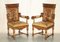 Gothic Revival Hand Carved Walnut and Brown Leather Dining Chairs, Set of 6 12