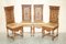 Gothic Revival Hand Carved Walnut and Brown Leather Dining Chairs, Set of 6, Image 2