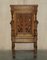 Gothic Revival Hand Carved Walnut and Brown Leather Dining Chairs, Set of 6 20
